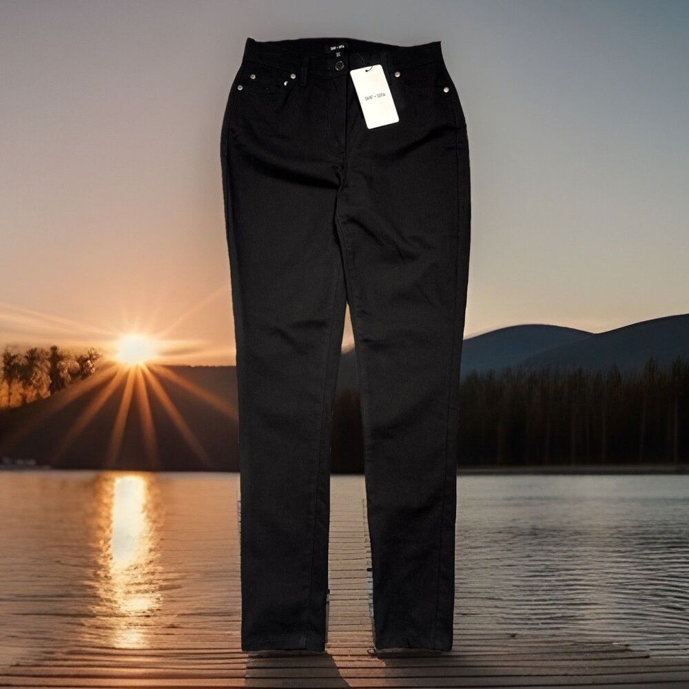 Saint + Sofia Maeva Skinny Pants 4 (26x28) True Black High Waist Womens NWT NEW